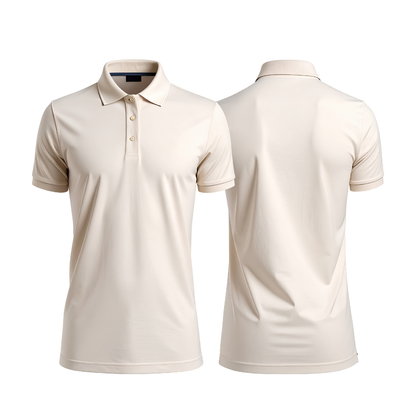 Polo shirt model 10 in various solid colors.