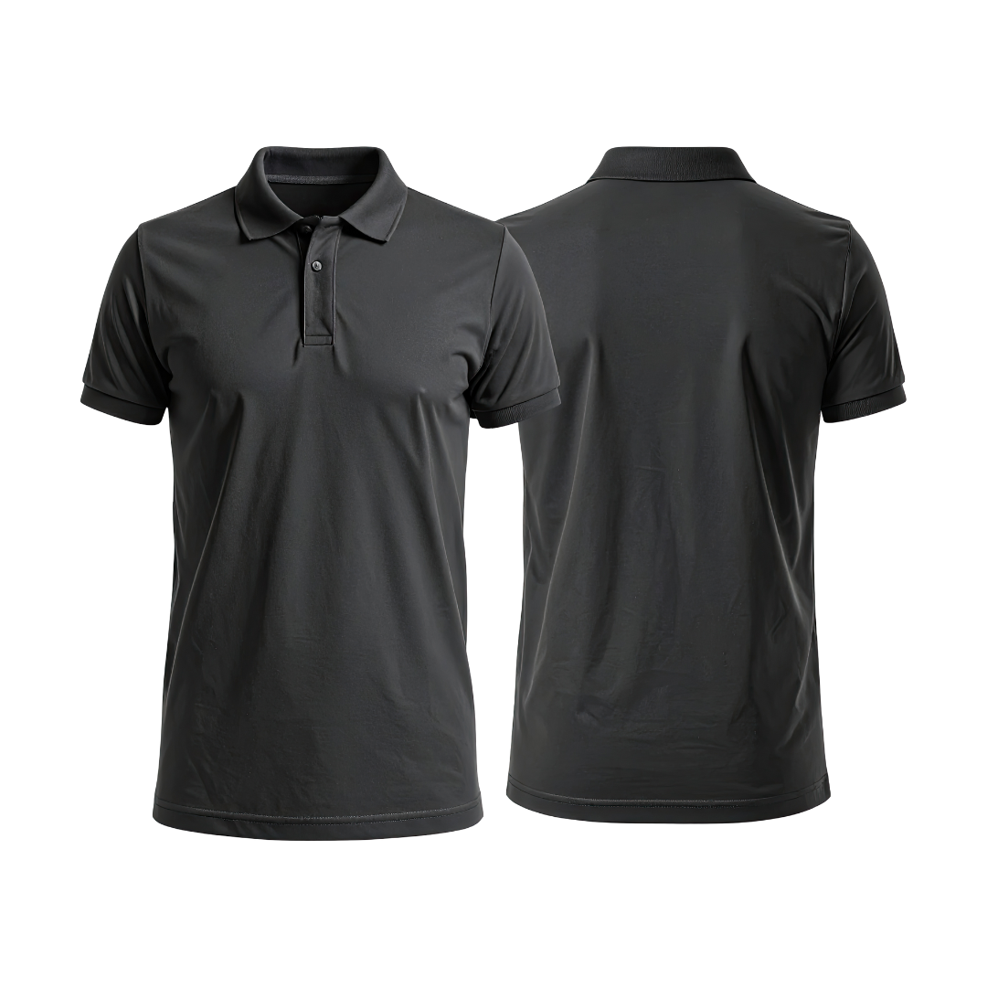 Polo shirt model 10 in various solid colors.