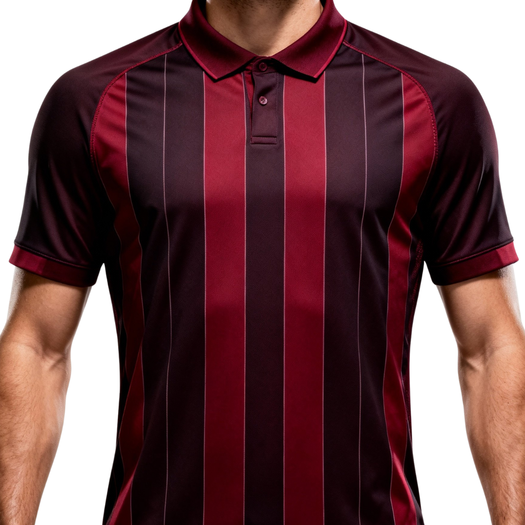 Polo shirt model 10 in dark red and light red.