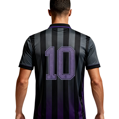 Polo shirt model 10 in dark purple and black.